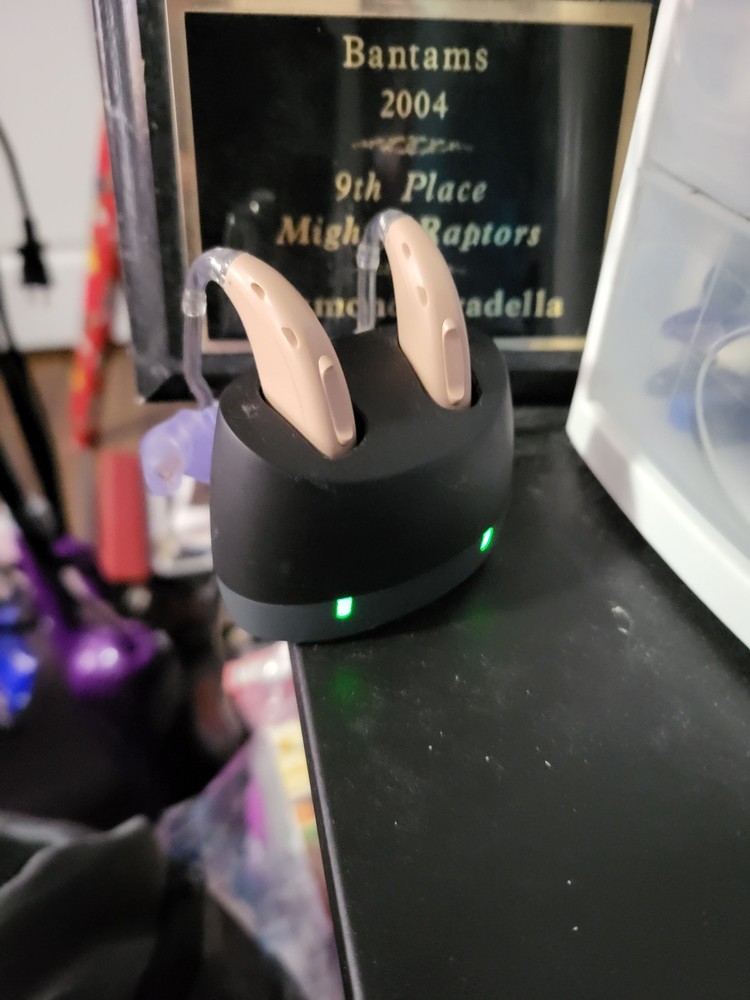 2 digital hearing aids with charger true hearing tan
