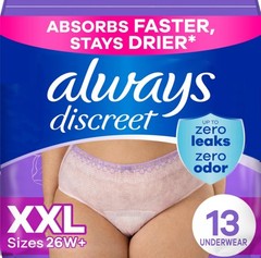 Always Discreet Women’s Incontinence Underwear S/M/L/XL/2XL/3XL Max Absorbency