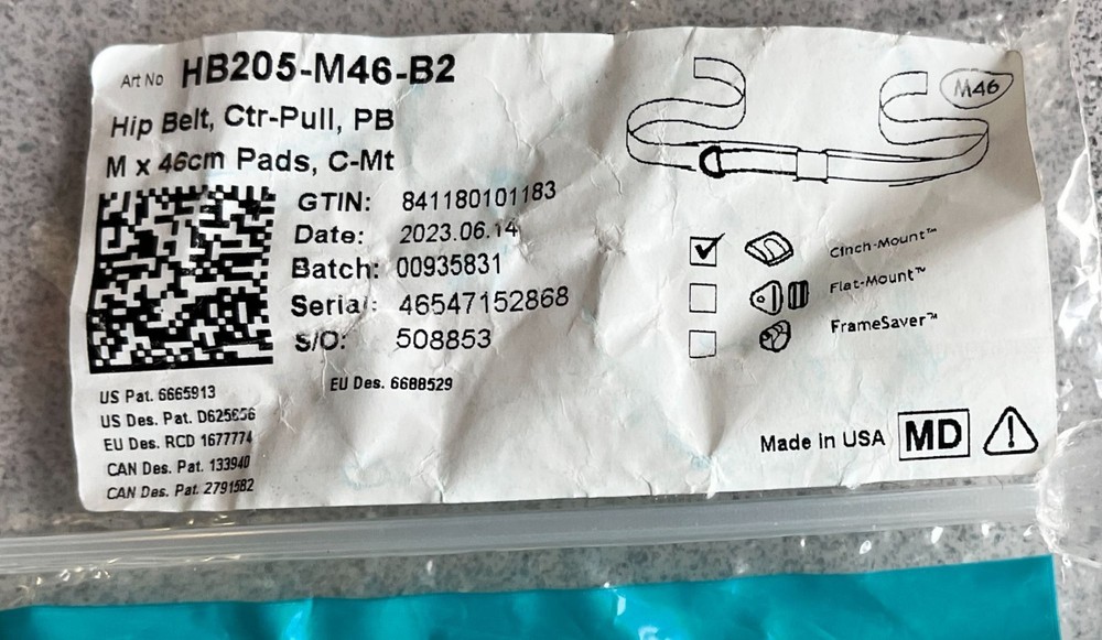 HB205-M46-B2 Bodypoint Hip Belt Center -Mt Size Medium Cinch Mount Wheelchairs