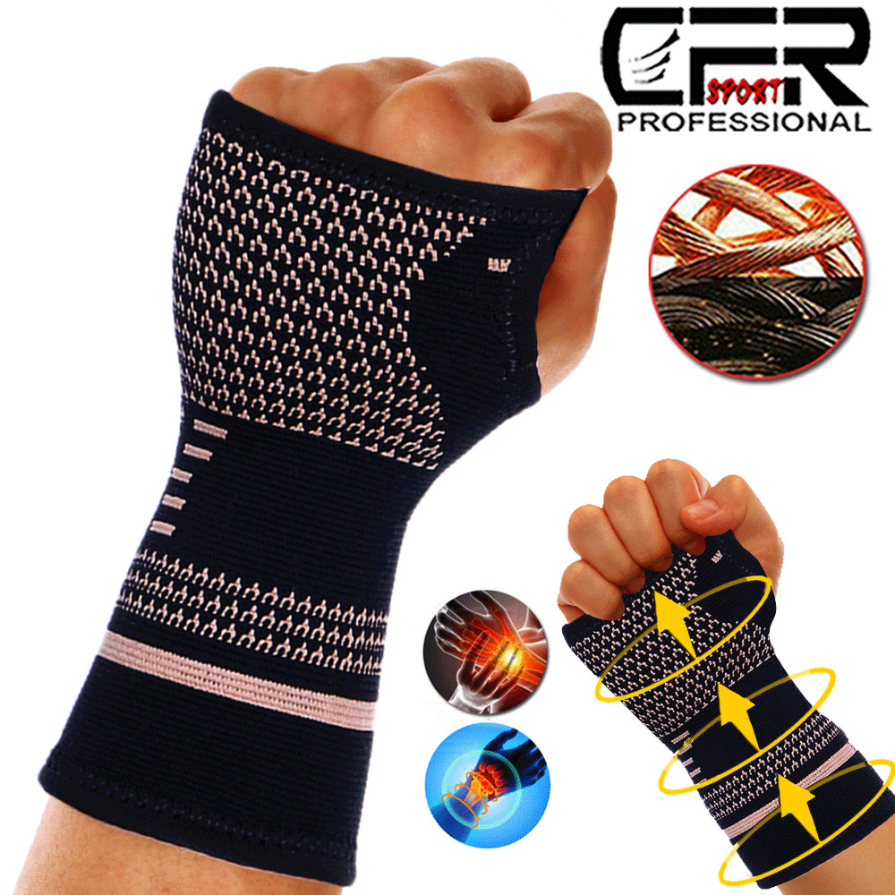 Copper Wrist Support Brace Compression Sleeve Arthritis Carpal Tunnel Hand Wrap