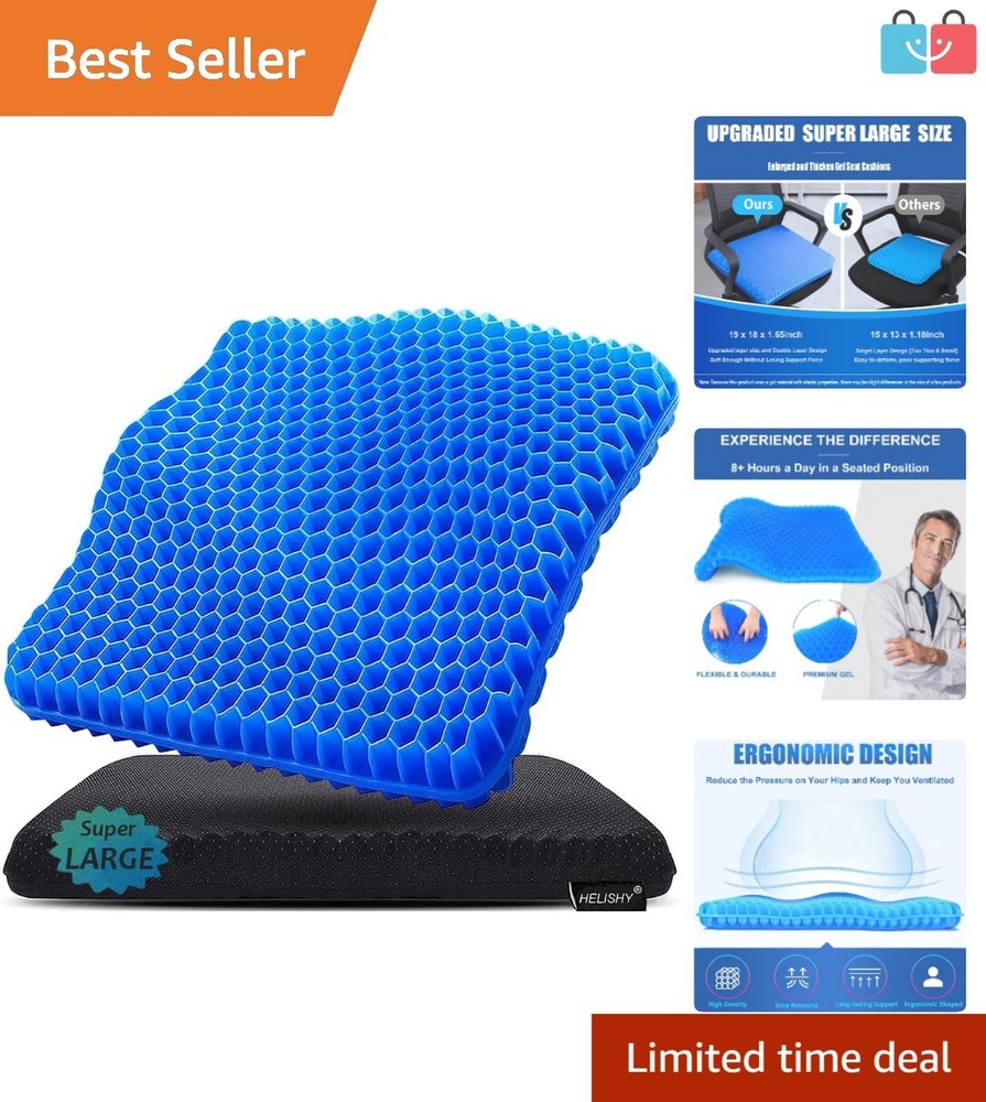 Relaxing Gel Seat Cushion for Back, Coccyx & Sciatica Pain Relief – Jumbo Size