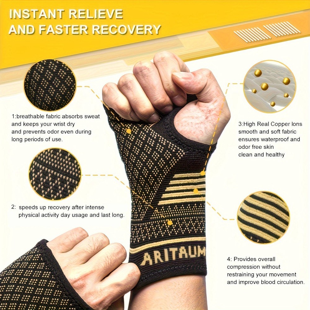 Copper Wrist Compression Sleeve 1 Pair Brace Support Carpal Tunnel Arthritis