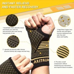 Copper Wrist Compression Sleeve 1 Pair Brace Support Carpal Tunnel Arthritis