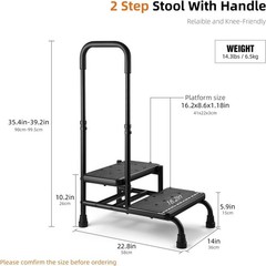 2 Step Stool with Handle Adjustable Handrail Non Slip Heavy Duty for Adults