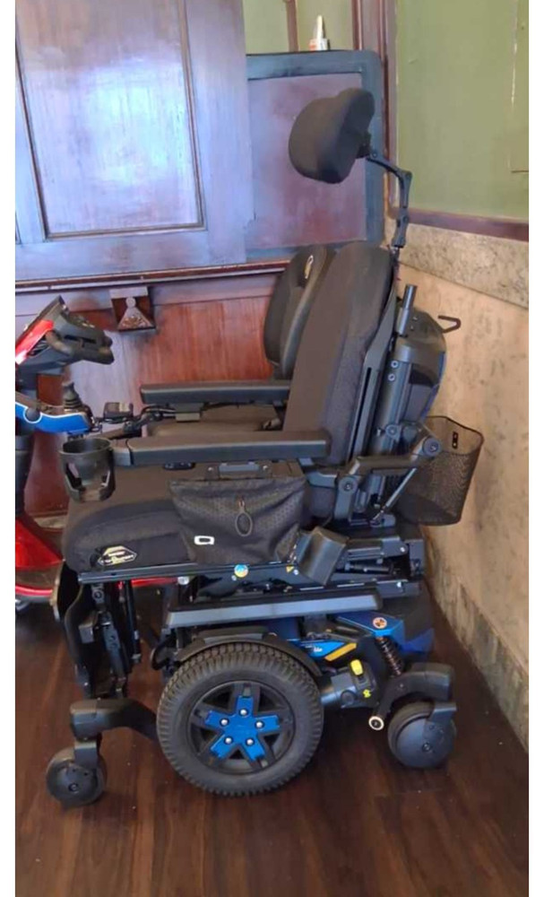 Quantum Electric Power Wheelchair w/ Joystick, 6-Wheel, Black/Blue