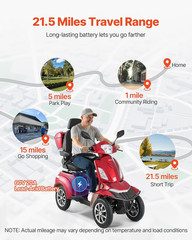 Heavy Duty 4-Wheel Mobility Scooter, Powerful 1000W Brushless Motor, 500 Lbs Cap