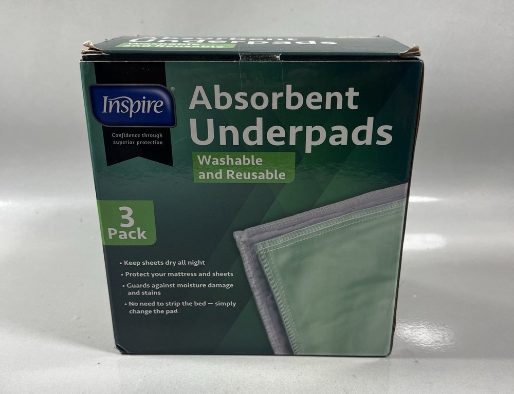 Inspire Washable and Reusable Absorbent Underpads Incontinence 18 x 24 3-Pack