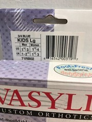 Vasyli Custom Orthotics KIDS L 3/4 Length Blue Heat Mouldable Foot Fresh NIB