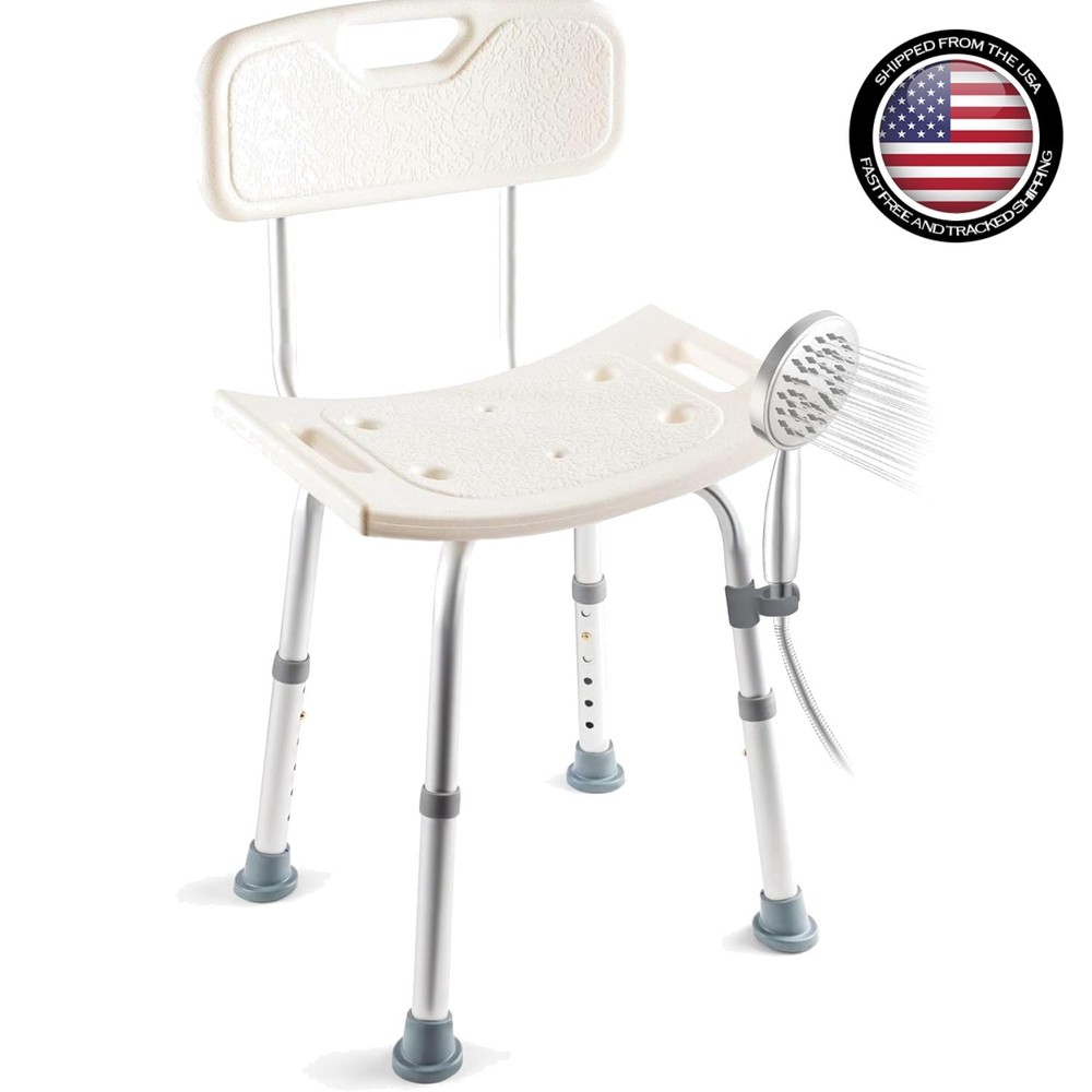 Shower Chair Adjustable Height 14.5×15.5 Aluminum Heavy Duty 350 lbs Safety B…