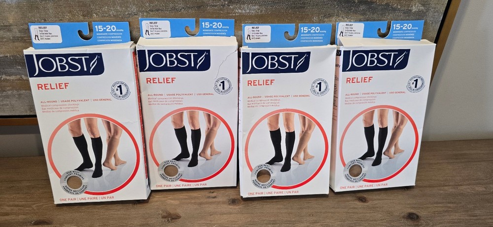 JOBST Relief Compression Stockings Knee High Medium Regular 15-20mmHg Beige Lot4