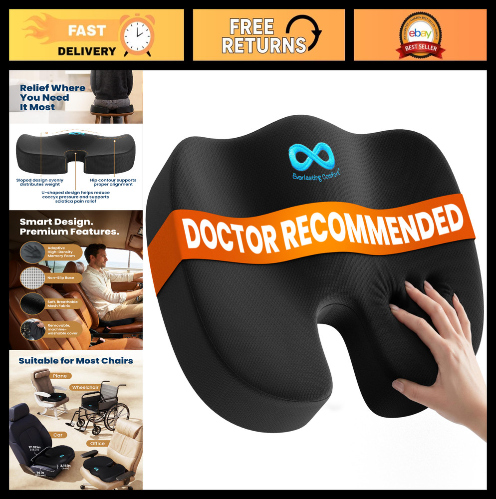 Ergonomic Memory Foam Seat Cushion for Office & Car – Tailbone Pain Relief, Scia