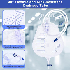 5 Pack 2000Ml Sterile Urinary Drainage Bags, Catheter Bags with Anti-Reflux Cham