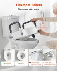 VEVOR Raised Toilet Seat Riser with Arms for Elderly Adds 5 Inch Height 300 lbs