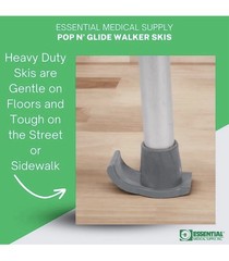 Essential Medical Supply Pop & Glide Easy Use Walker Ski Glides, 2 Pack Gray