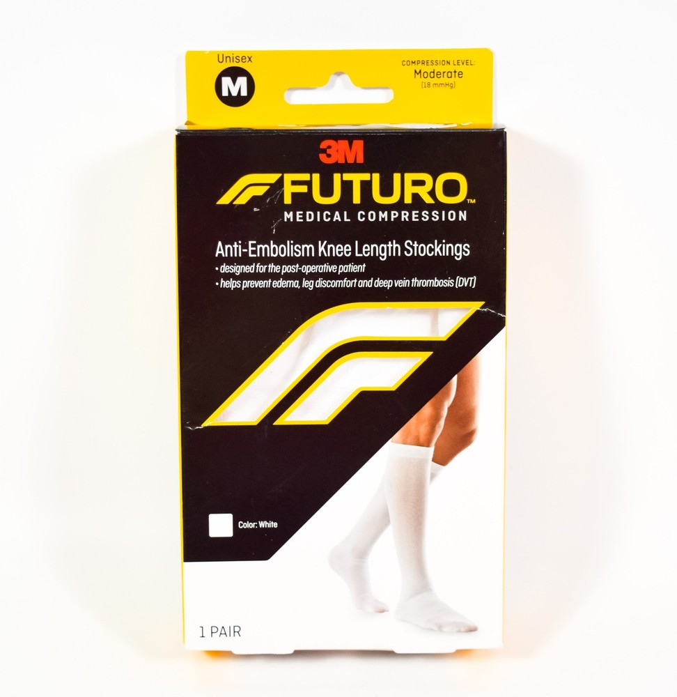 Futuro ANTI-EMBOLISM Knee Length Unisex Medium White Closed Toe Stockings 71055