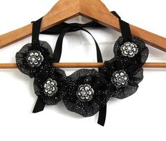 Handmade necklace with elegant black organza with silver tiny dots