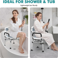 Shower Chair with Removable Arms and Back for Elderly & Disabled, 550 Lbs Shower