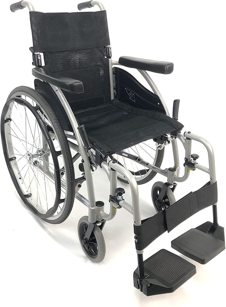 Karman 25 lbs Ergonomic Wheelchair with Removable Footrest, 16″ Silver
