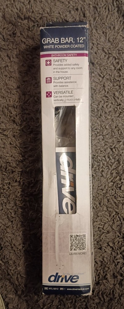 Drive White Powder Coated Steel Wall Grab Bar 12″ Brand New In Open Box