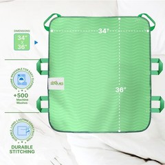 Absorbent Positioning Bed Pads for Elderly 34×36 – 6 Handles, Green & Blue
