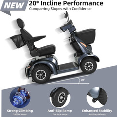 16-32 Miles Long Range Heavy Duty Mobility Scooter for Seniors/Adults, 500W/1000