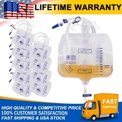 10 Pack Urinary Drainage Bag 2000ml Capacity w/ Anti-Reflux Chamber Tube Hook US