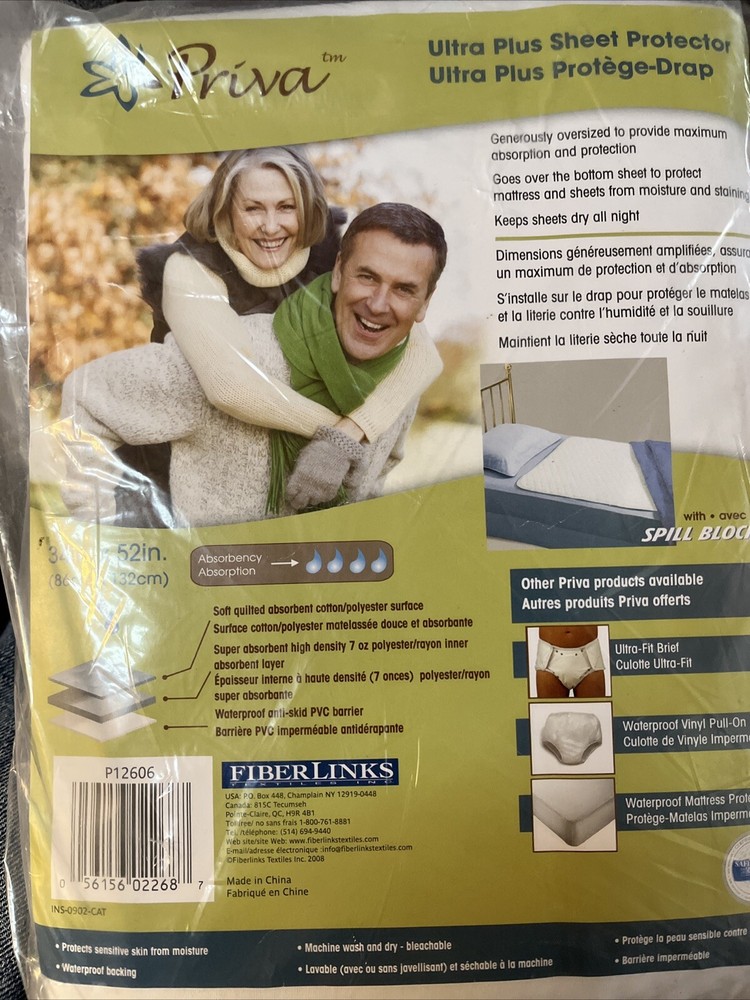 Priva Waterproof Mattress Sheet Protector kids Adult 34×52 in white quilted NEW!