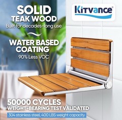 20” Folding Teak Shower Seat Wall Mounted – Fold Down Bench, 400 lbs Capacity