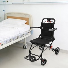 Black Portable Travel Transport Wheelchair with Handbrake 220lbs Load Capacity
