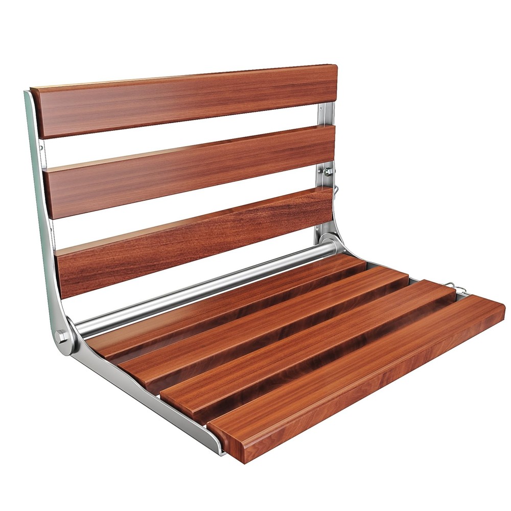 Kfpmx Folding Shower Seat Wall Mounted Teak Bench 17.7″ x 12.5″, Premium
