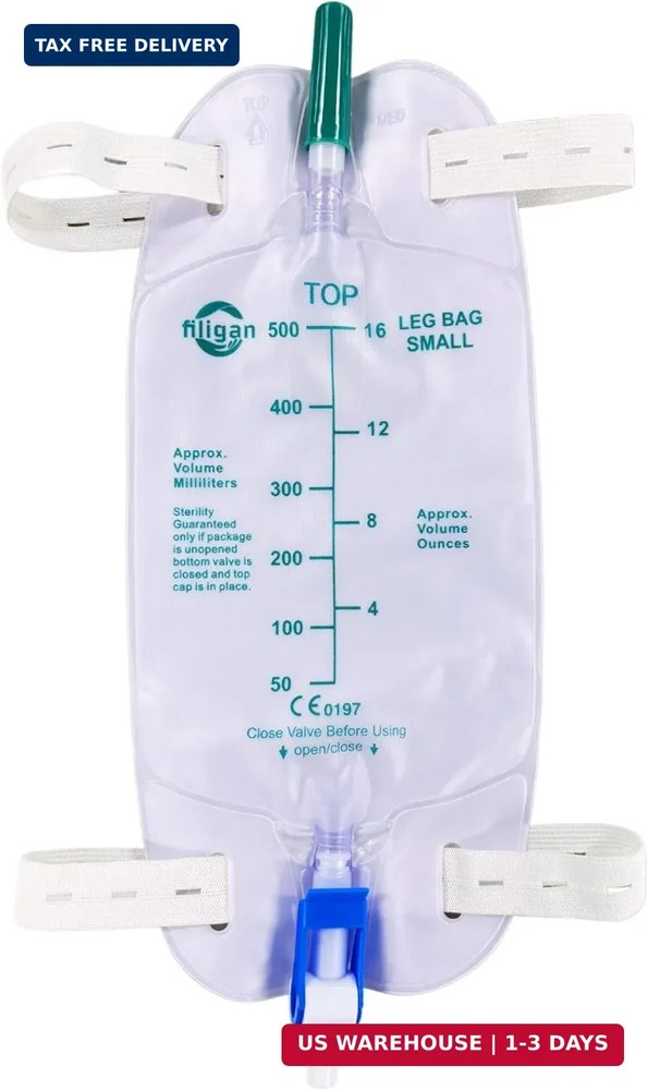 5 Pack Easy-Tap Catheter Leg Bags, 500ml Urinary Drainage Bag, Anti-Reflux Valve