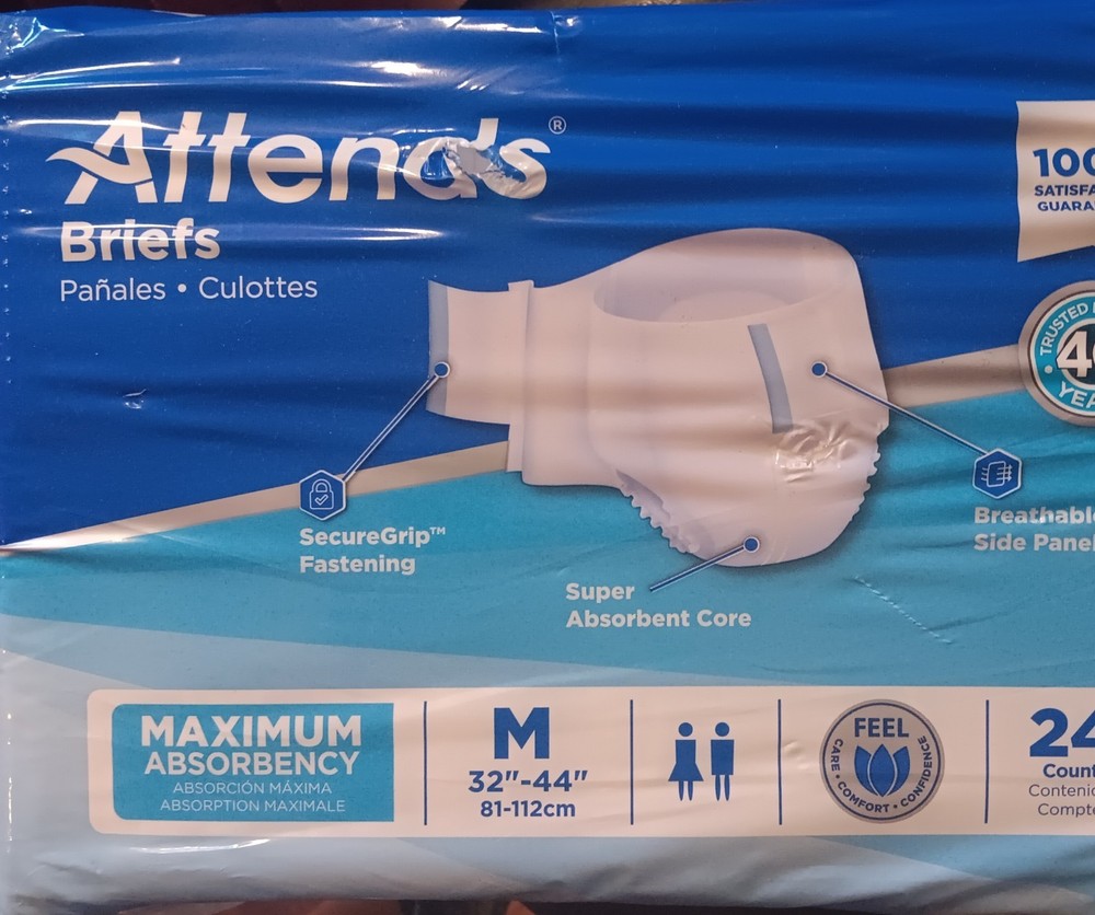 Attends Briefs, Maximum Absorbency Size M (32″-44″) 24 Count + 2 open packages
