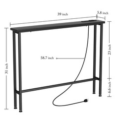 GRLEAF 39″ Narrow Console Sofa Table with Built-in Power Strip (2 AC Outlets & 2
