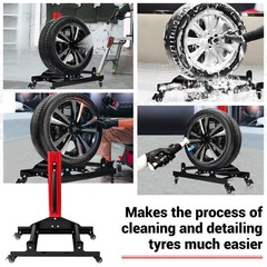Stainless Steel Wheel Cleaning Kit: Adjustable Rim Stand & Tire Scrubber Roller