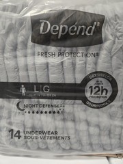 Depend Men’s Night Defense Underwear Gray Large 14 Pack Odorblock Dryshield