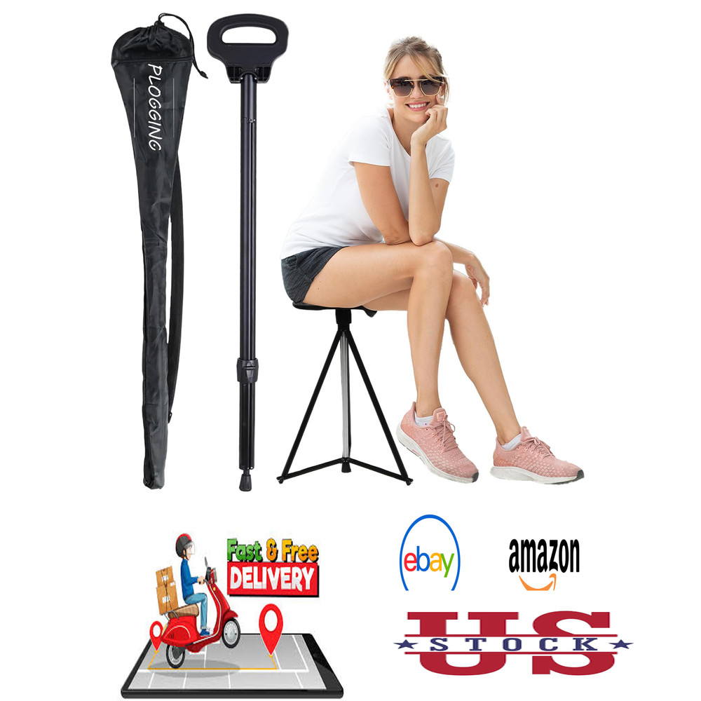 Walking Cane with Seat Support Aluminum Portable Stool for Seniors Adults Travel