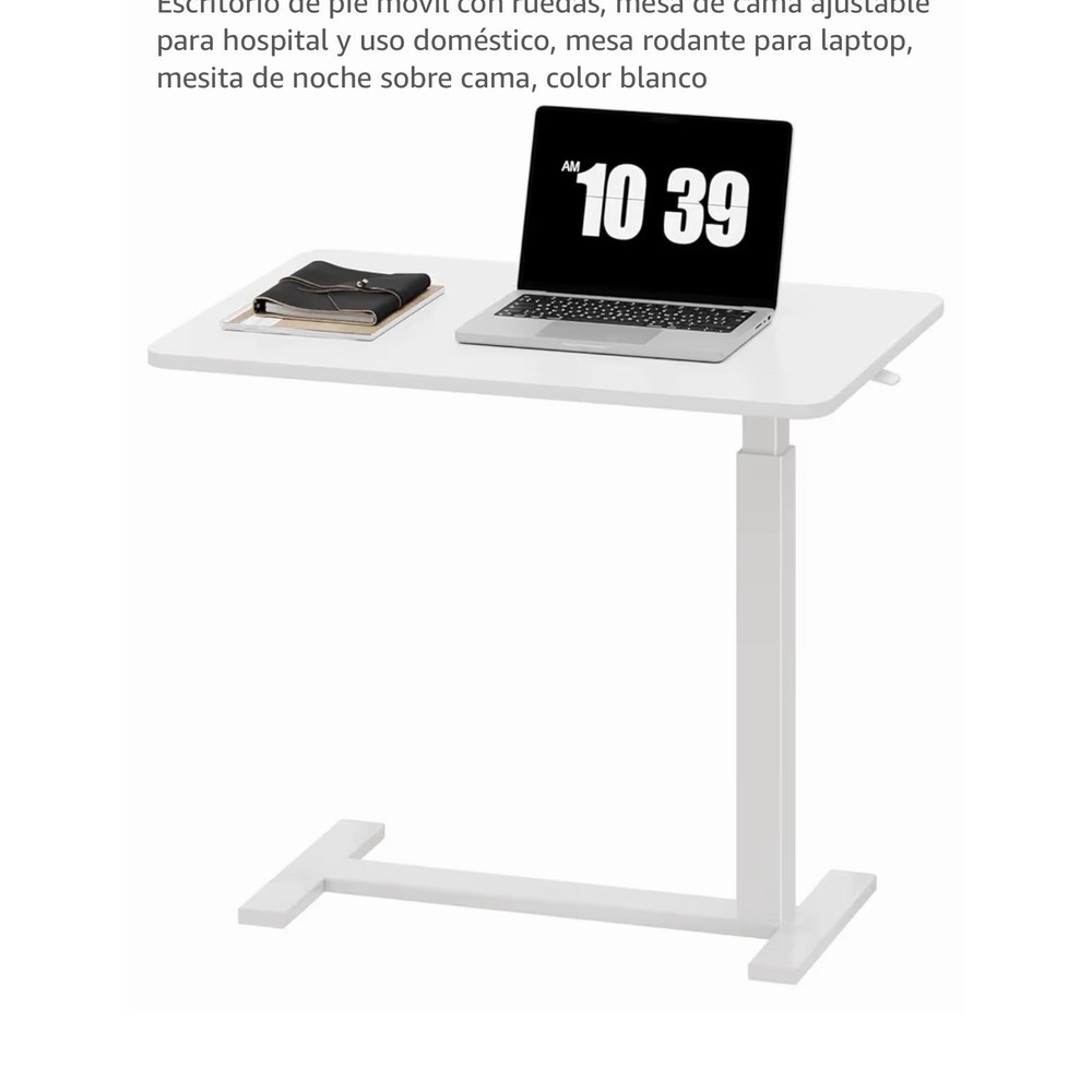 HAPPYMONT Adjustable Mobile Overbed Table w/ Wheels White 27.56 x 15.75 in