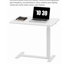 HAPPYMONT Adjustable Mobile Overbed Table w/ Wheels White 27.56 x 15.75 in