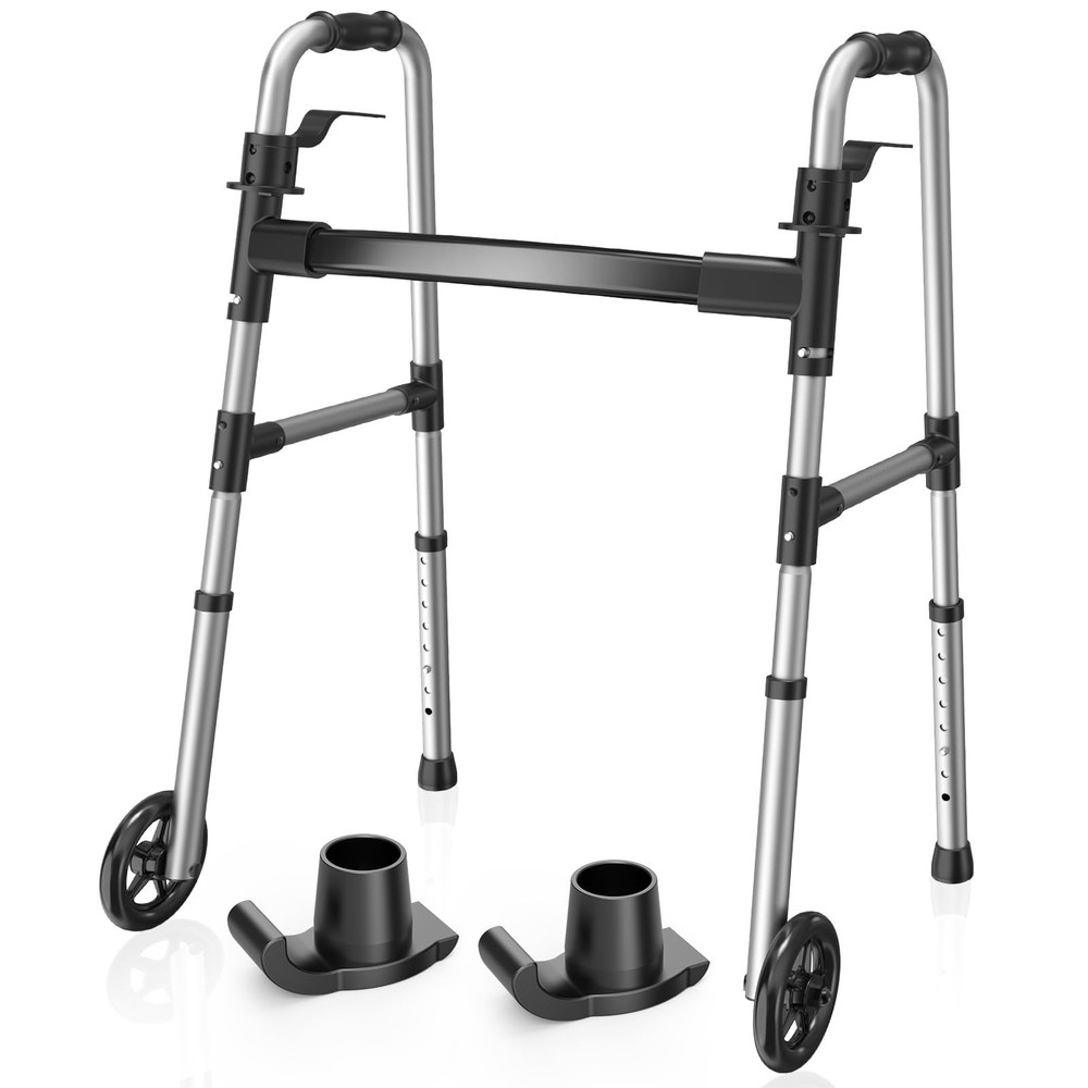 Loyoda Folding Walker with 5″ Wheels & Skis Lightweight 350lb Capacity Black