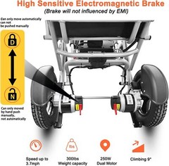 Foldable Aluminum Electric Wheelchair Max 300lbs,12AH Battery with Dual Motor