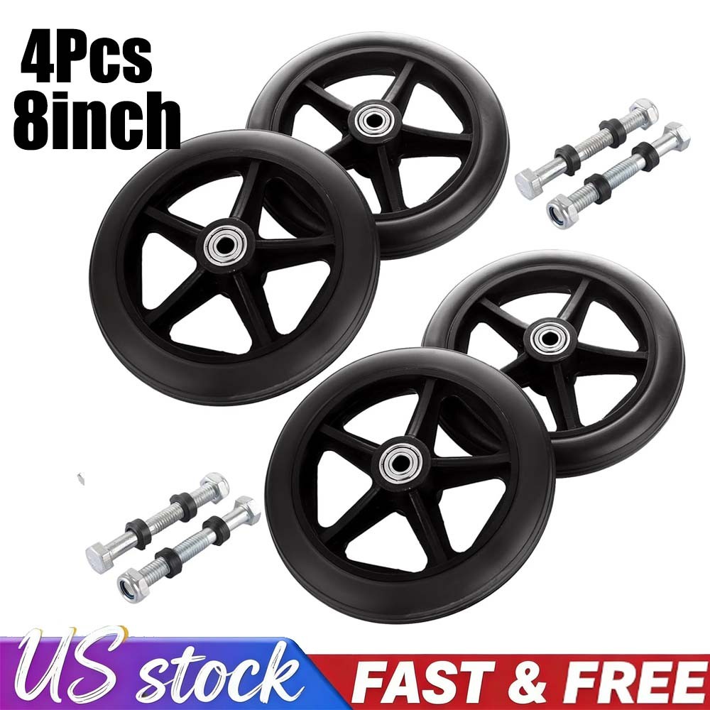 4Pcs 8 Inch Walker Wheels Replacement Solid Anti Slip Rollator Wheel Set Black