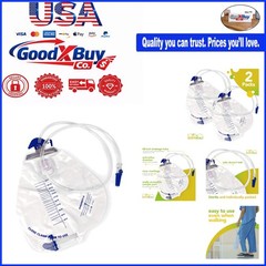 Urinary Drainage Bag 2000mL Vinyl 48″ Tube 2 Pack Anti-Reflux Chambers