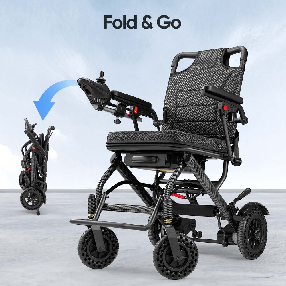 Intelligent Lightweight Foldable Electric Power Wheelchair 330lb All Terrain FDA