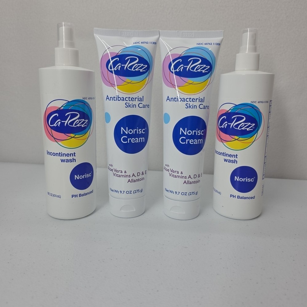 2 Ca-Rezz Skin care Norisc Cream 9.7 oz + 2 Incontinent Wash 16 Oz Exp 01/2028
