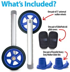Universal 5″ Walker Wheel Kit with Heavy Duty Ski Glides – All Colors