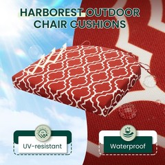 HARBOREST Outdoor Chair Cushions Set 17″x16″x2″ (4 Pack), Wine Red Geometry