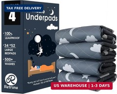 Retrona® Washable Underpads 34″ x 52″ Pack of 4 Heavy Absorbency Reusable Bedwet