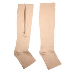 Compression Socks Sports Calf Knee Support Varicose Relief Nude L/XL Zipper
