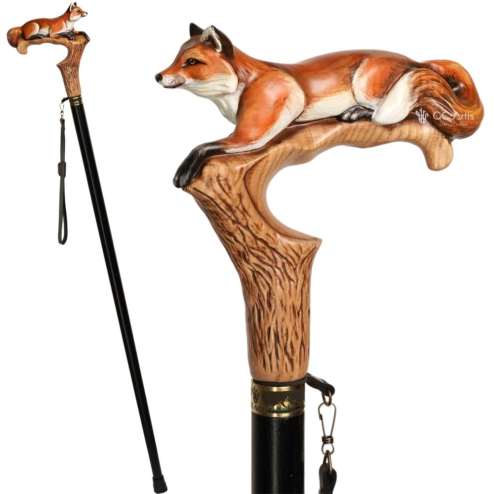 Hand-Painted Fox Walking Cane, Fashion Hand-painted Luxury Walking Stick
