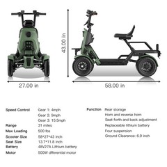 S20-15G 500W Heavy Duty 4-Wheel Mobility Scooters for Seniors & Adults 15.5MPH